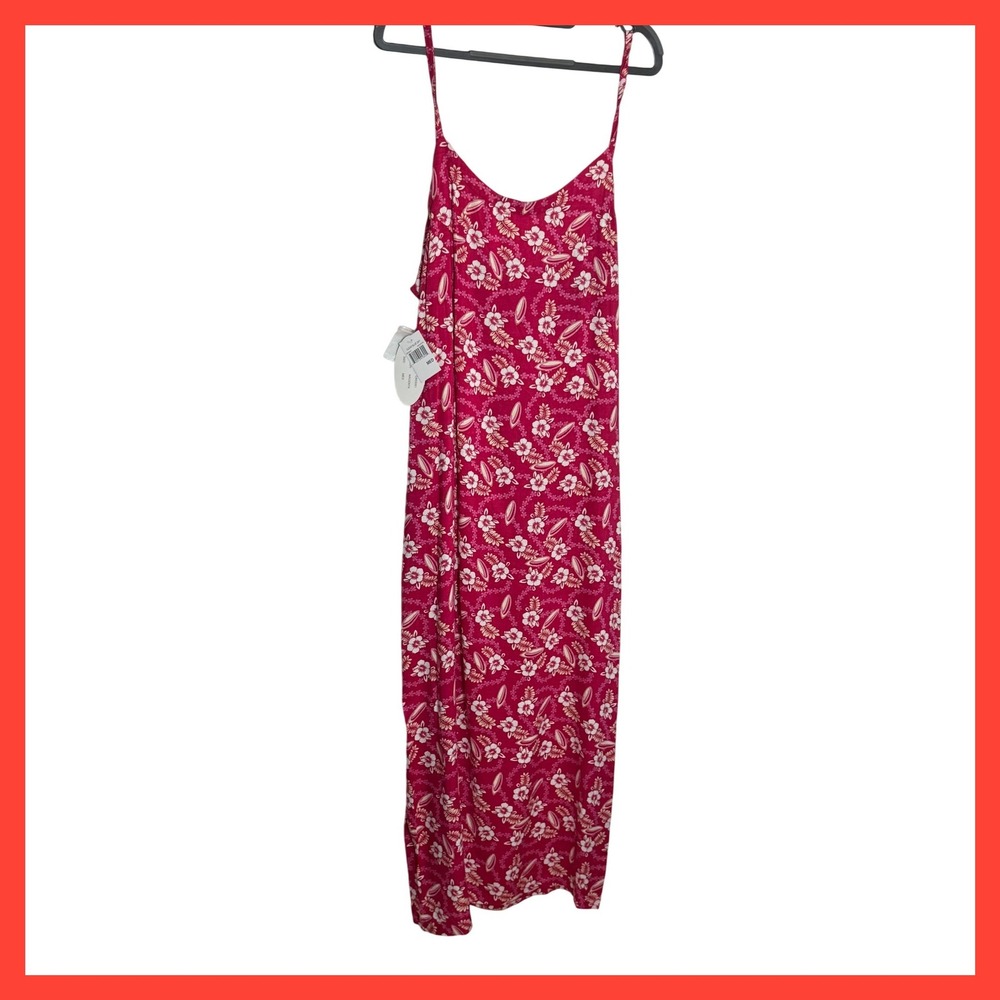 Clear Blue Sky Red Hibiscus Floral Maxi Dress Spaghetti Strap Medium